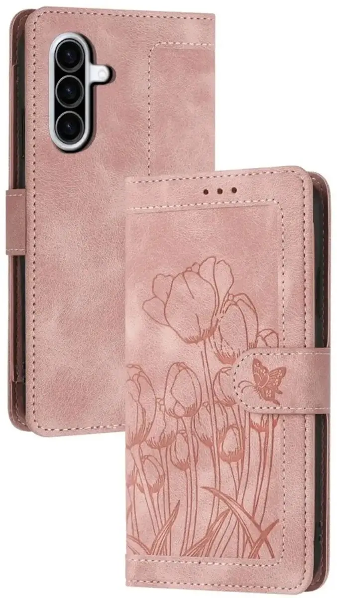 Selected Hoesje Samsung Galaxy A57 Portemonnee Tulpen Book Case Roze