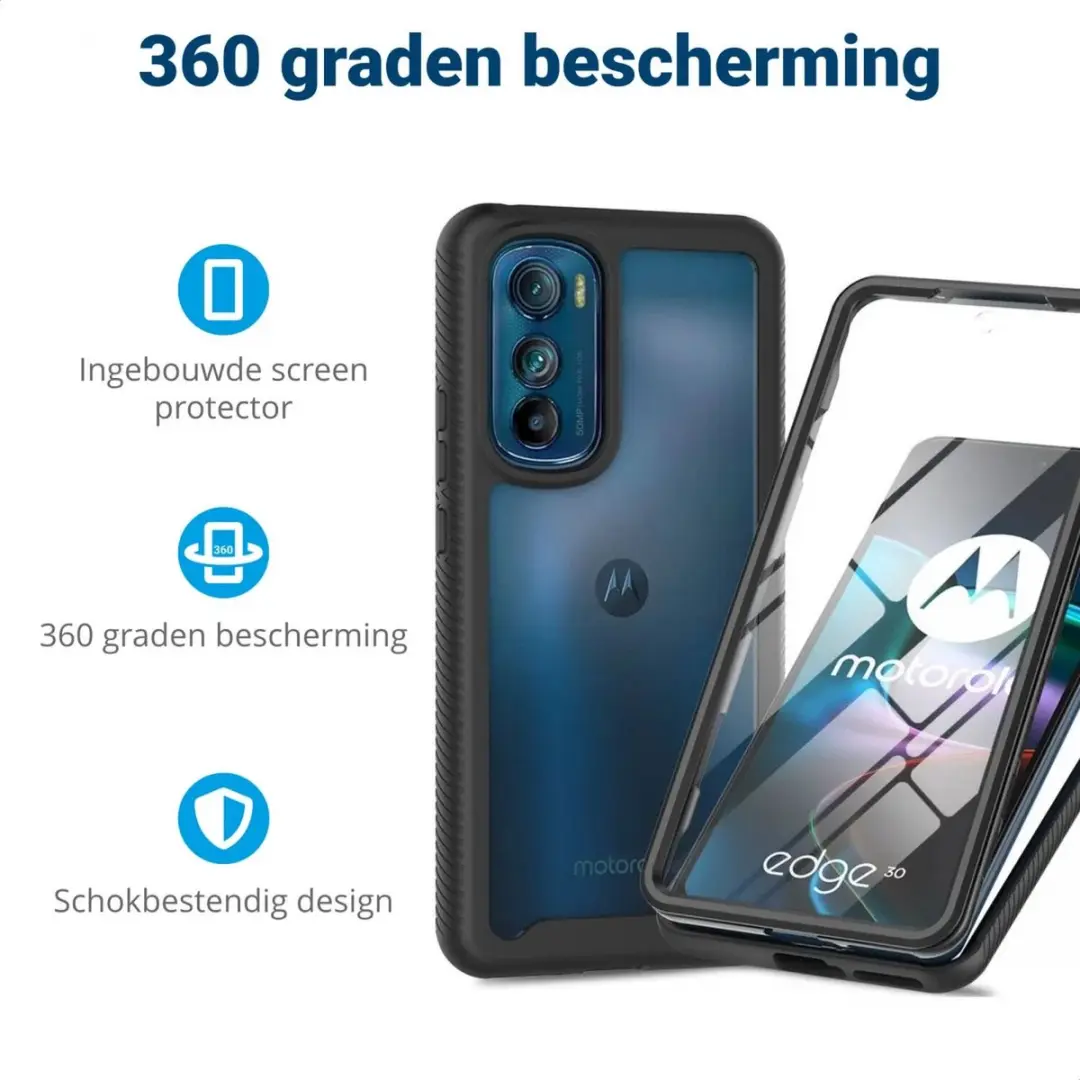 Motorola Edge 30 Hoesje - Full Protect - Zwart/Transparant