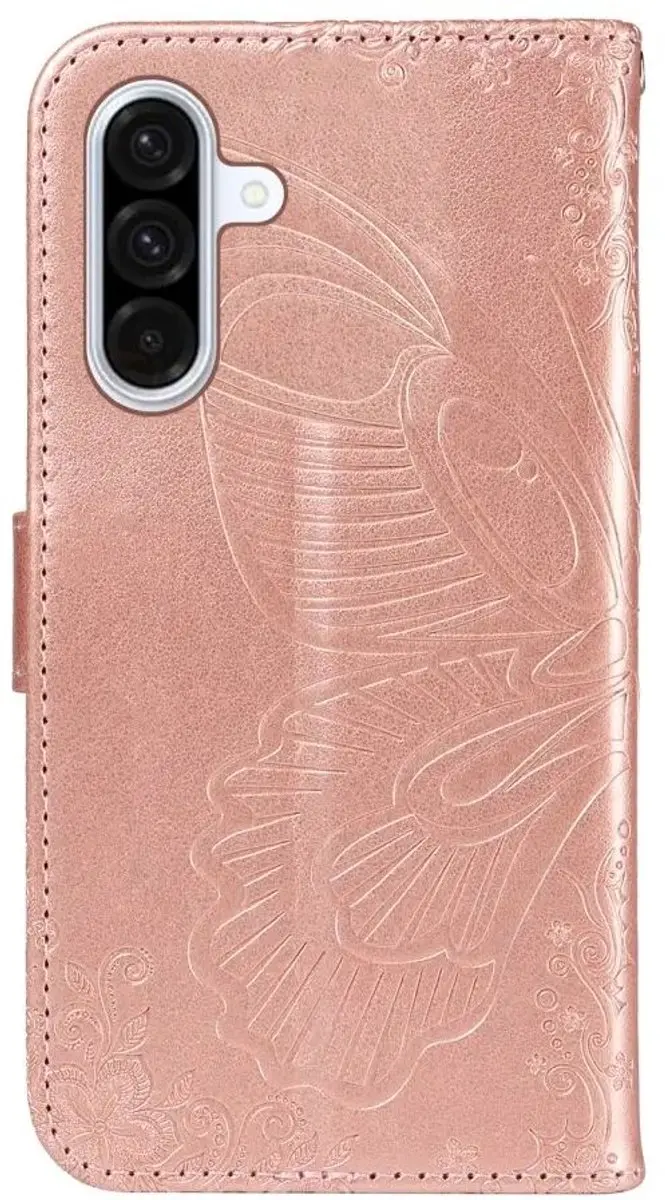 Selected Hoesje Samsung Galaxy A56 Wallet Vlinder Kunstleer - Roze Goud
