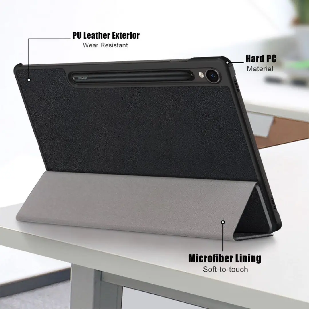 Samsung Galaxy Tab S9 Book Case Hoes - Tri-fold Kunstleder Zwart