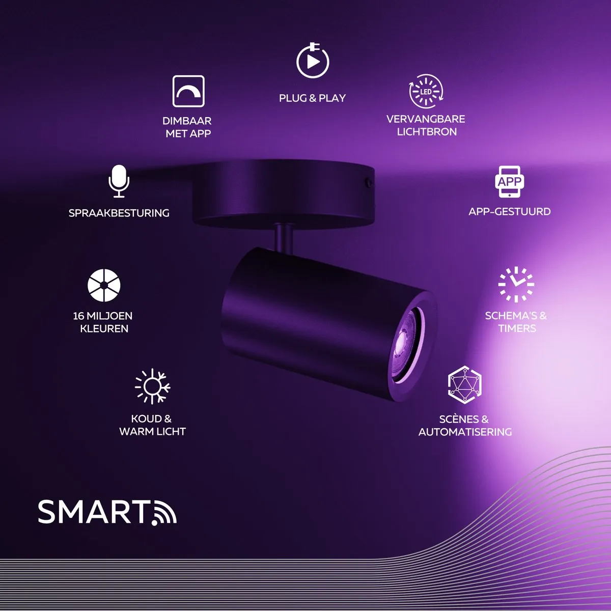 Calex Smart Plafondlamp 1-Lichts - Zwart