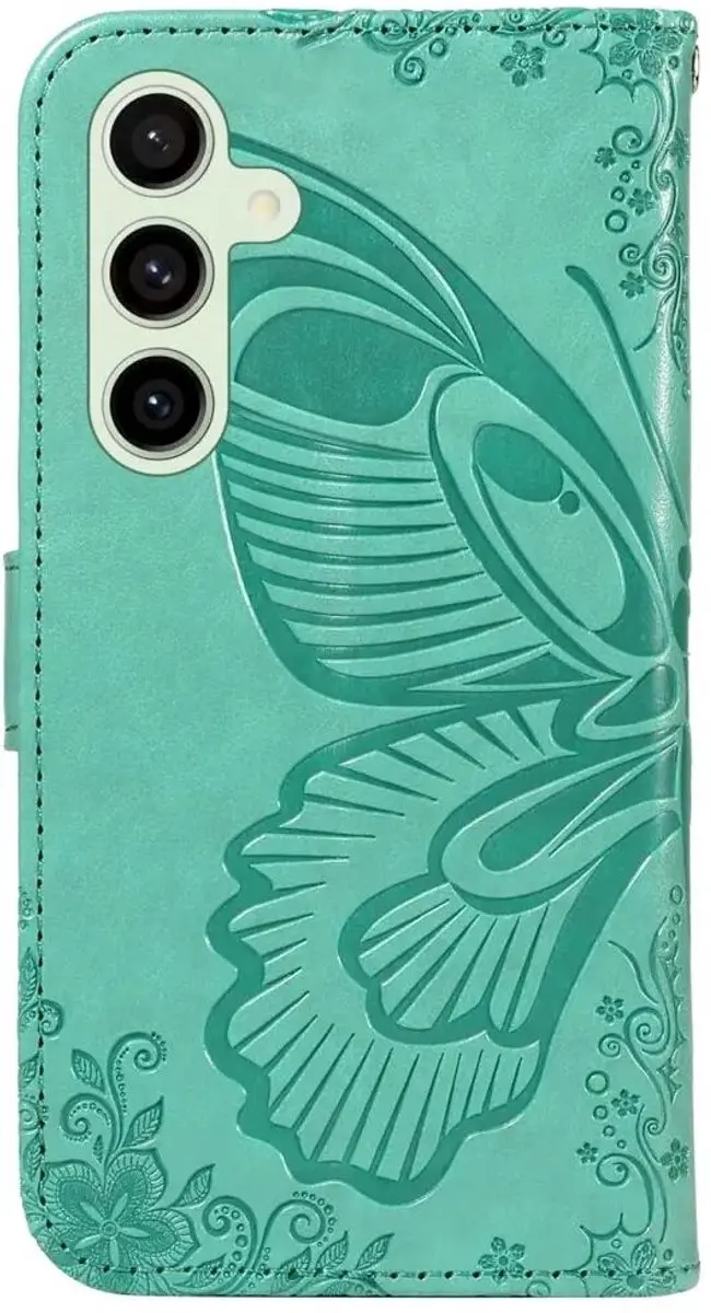 Selected Hoesje Samsung Galaxy S24 FE Wallet Vlinder Kunstleer Groen