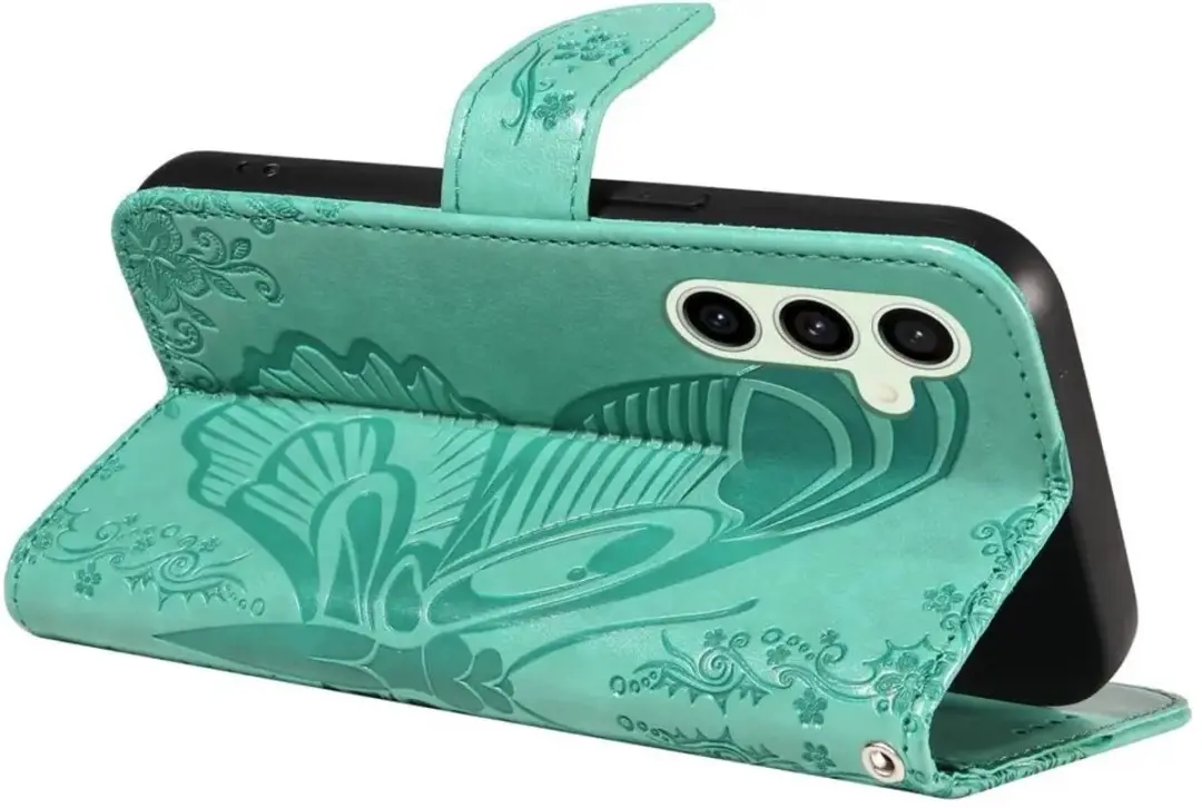 Selected Hoesje Samsung Galaxy S24 FE Wallet Vlinder Kunstleer Groen - afbeelding 6 van 6