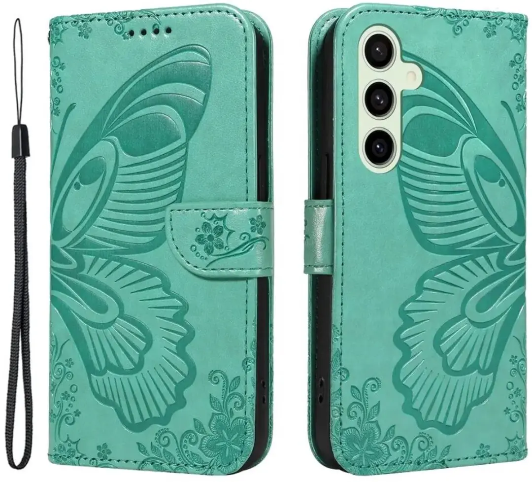 Selected Hoesje Samsung Galaxy S24 FE Wallet Vlinder Kunstleer Groen