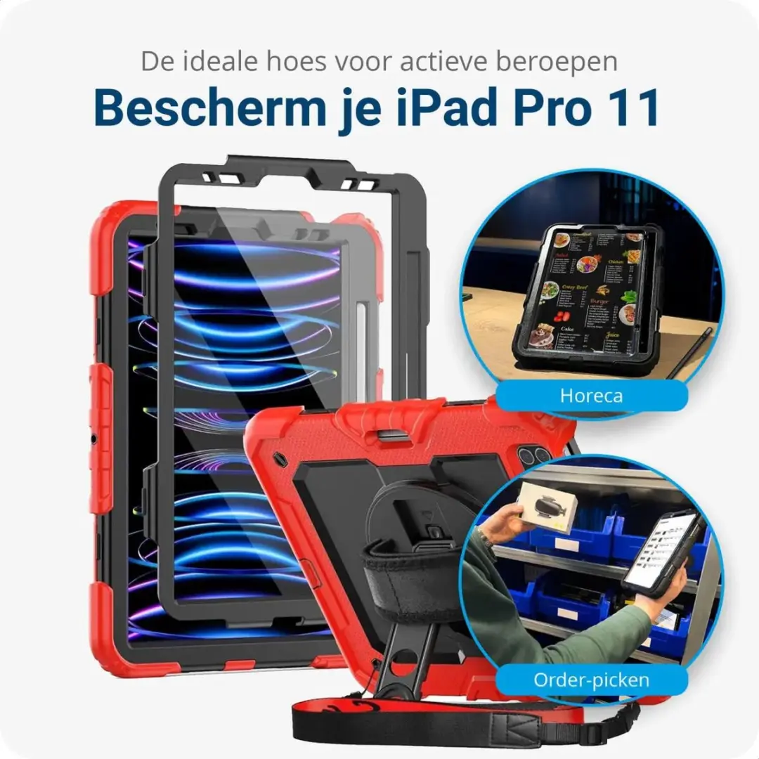 Selected Hoes iPad Pro 11 Rood - met Screenprotector & 360° Handriem