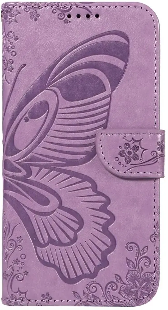 Selected Hoesje Samsung Galaxy S24 FE Wallet Vlinder Kunstleer - Paars