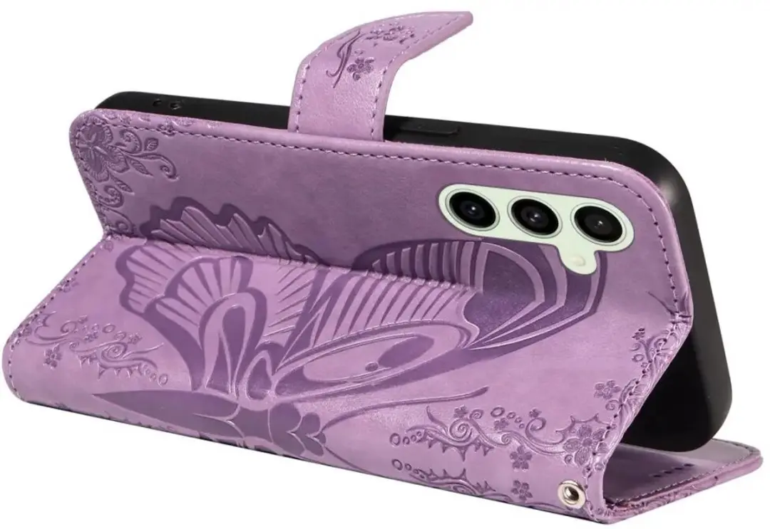 Selected Hoesje Samsung Galaxy S24 FE Wallet Vlinder Kunstleer - Paars