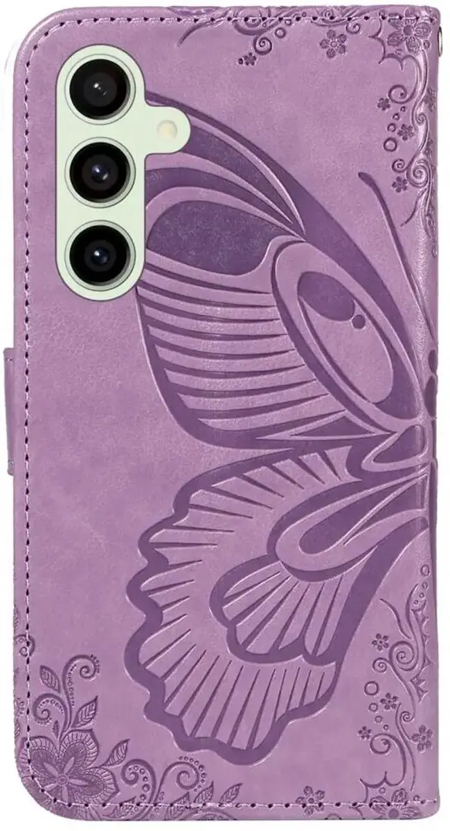 Selected Hoesje Samsung Galaxy S24 FE Wallet Vlinder Kunstleer - Paars