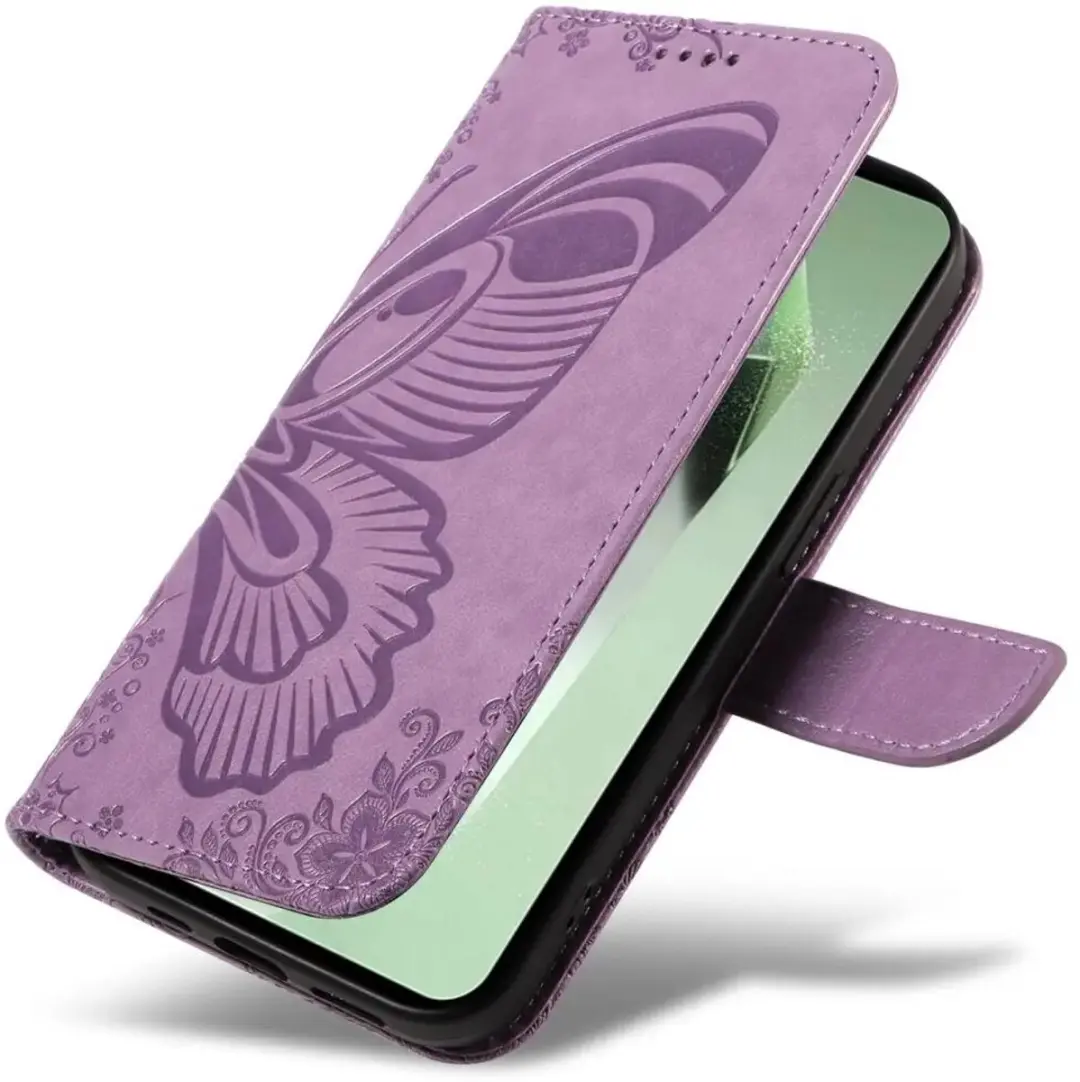 Selected Hoesje Samsung Galaxy S24 FE Wallet Vlinder Kunstleer - Paars - afbeelding 6 van 6
