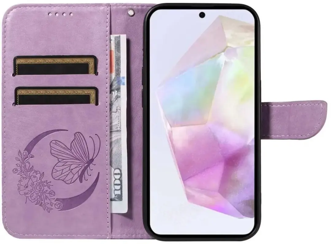 Selected Hoesje Samsung Galaxy A56 Wallet Vlinder Kunstleer - Paars