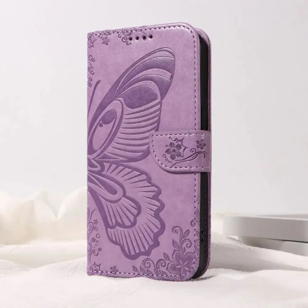 Selected Hoesje Samsung Galaxy A56 Wallet Vlinder Kunstleer - Paars
