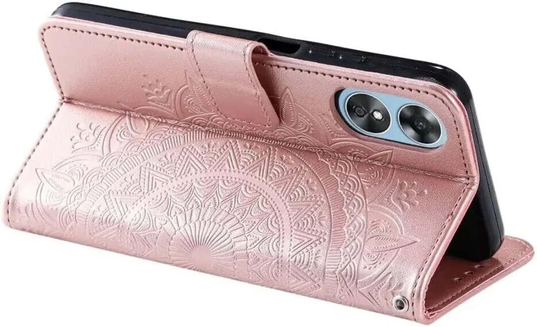 Selected Hoesje Oppo A5 Mandala Book Case - Roze Goud - 3 Pasjes