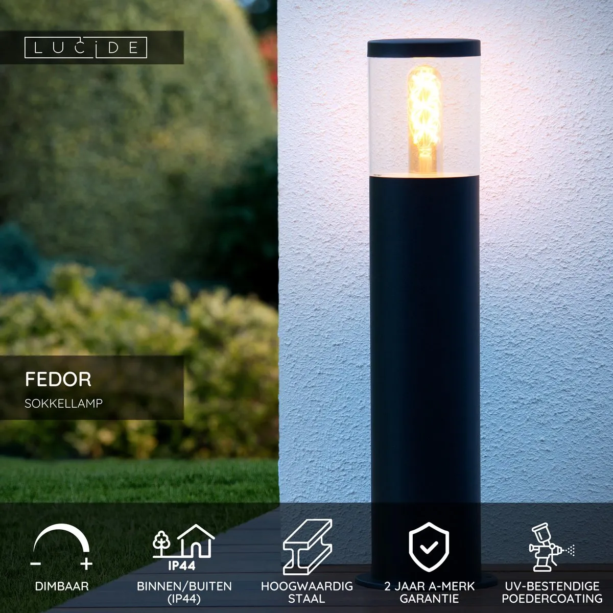 Lucide FEDOR Sokkellamp E27 - IP44 - Zwart