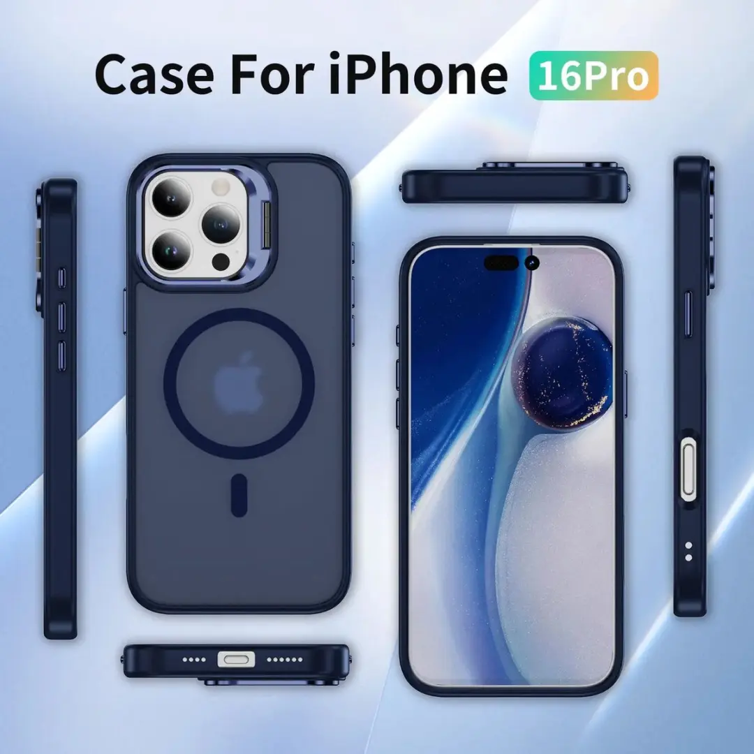 Selected Hoesje iPhone 16 Pro MagSafe Blauw - Camera Kickstand