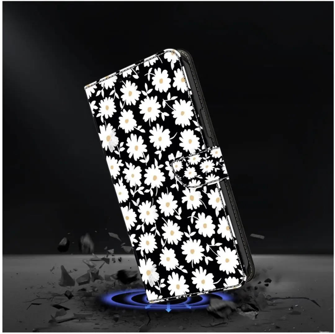 Selected Hoesje Xiaomi Redmi 15C Book Case - Magneet Sluiting - Bloem Print/Zwart/Wit