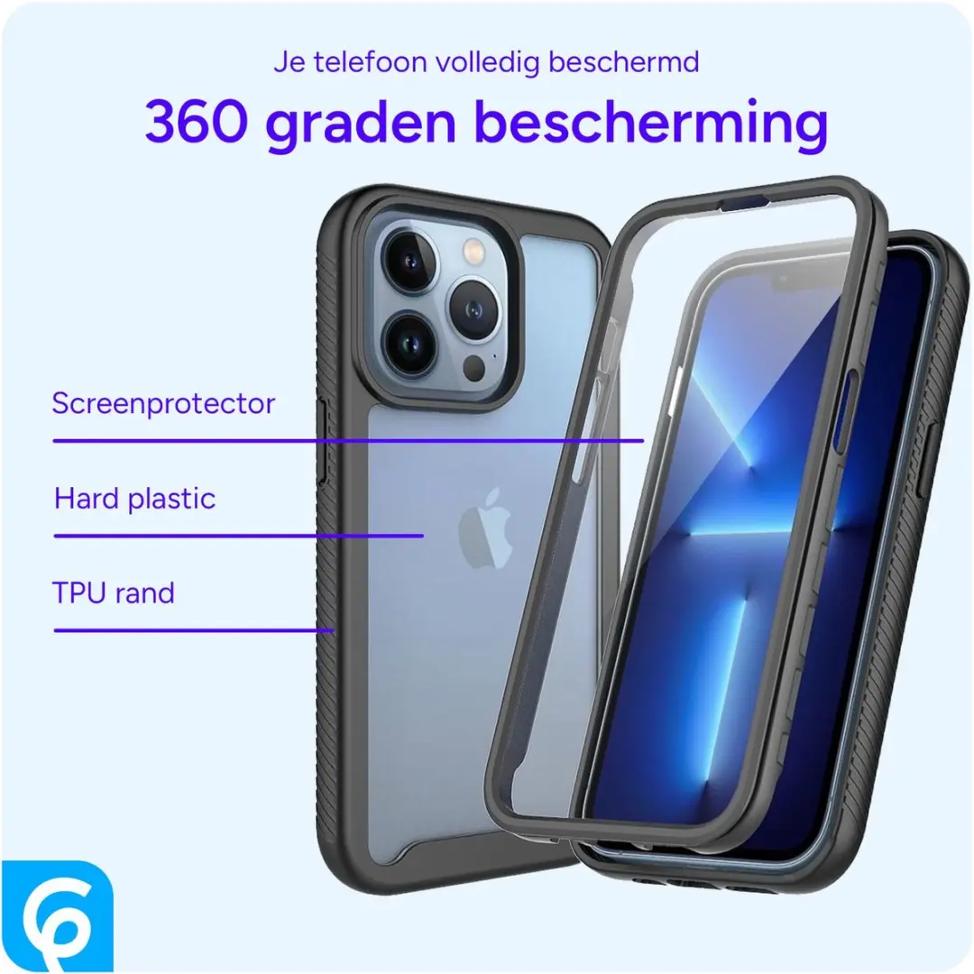Selected by GSMpunt.nl iPhone 13 Pro Hoesje - Full Protect - Zwart/Transparant