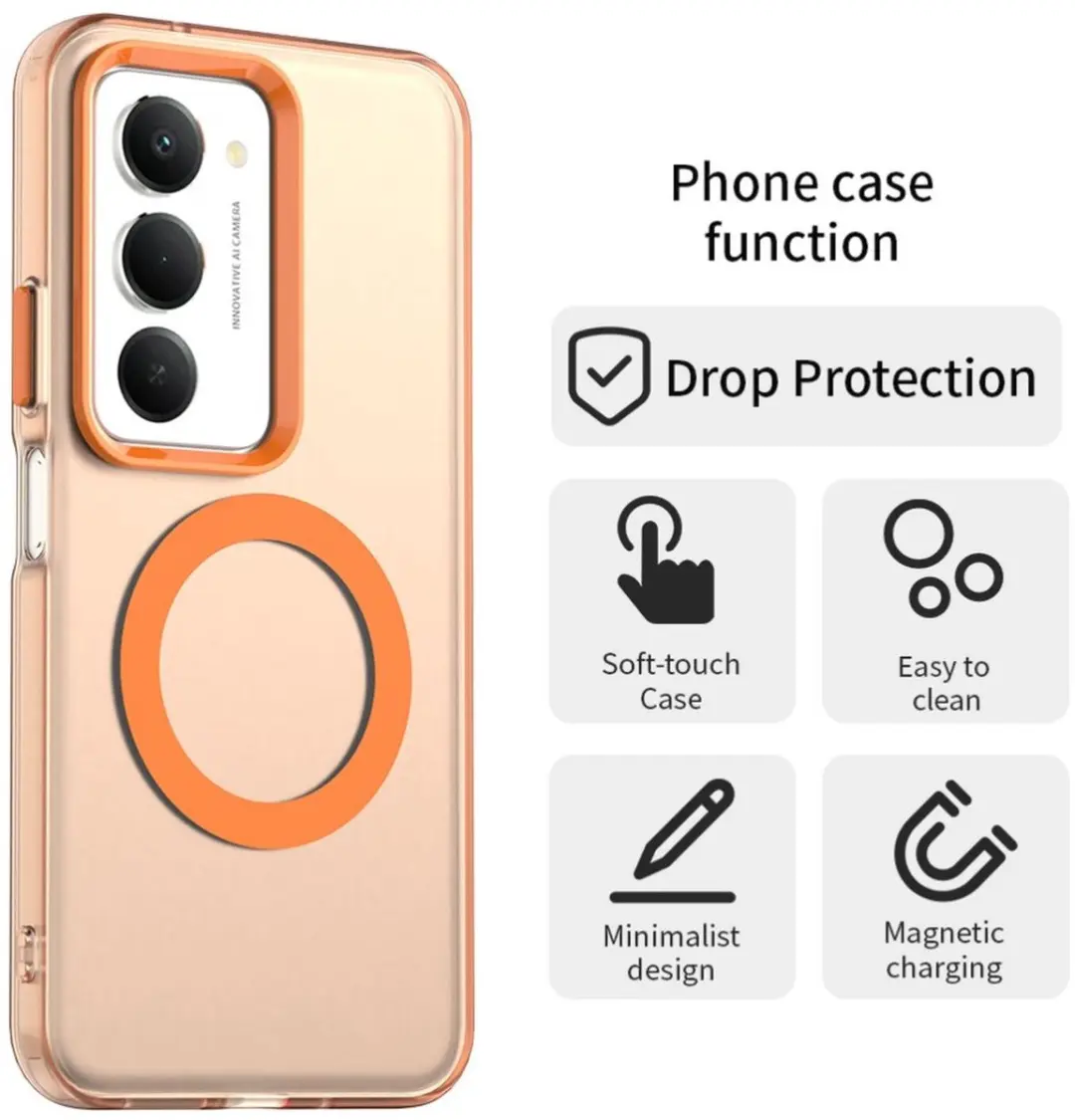 Selected MagSafe Backcover Xiaomi Redmi 15 5G - Oranje & Transparant