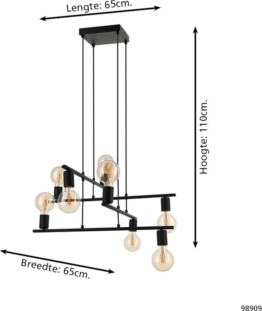 Eglo Mezzana Hanglamp E27 - 8 Lichtpunten - Zwart - afbeelding 6 van 6