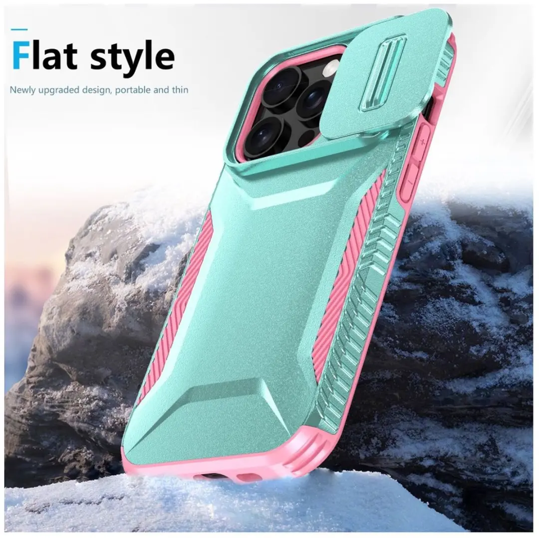 Selected by GSMpunt iPhone 14 Pro Hoesje Blauw Roze - Camera Slider