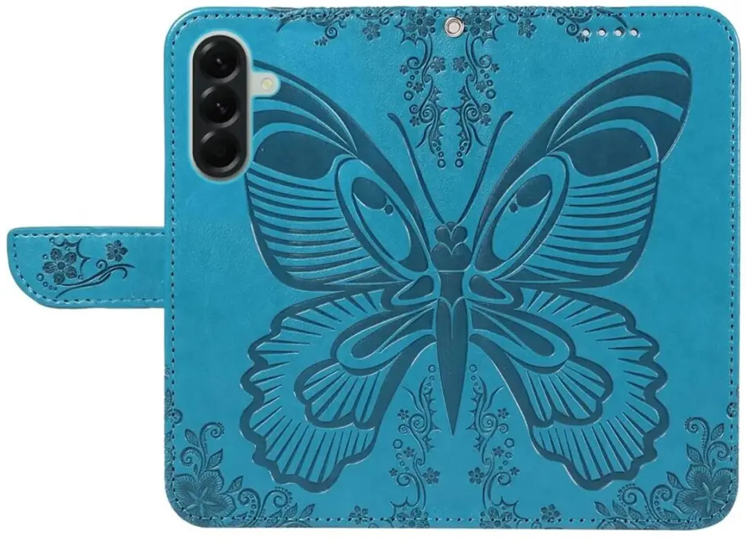 Selected Hoesje Samsung Galaxy A57 Wallet Vlinder Kunstleer - Blauw