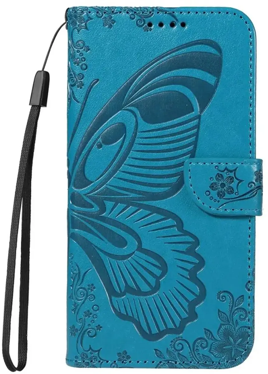 Selected Hoesje Samsung Galaxy A57 Wallet Vlinder Kunstleer - Blauw