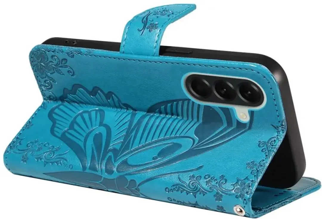 Selected Hoesje Samsung Galaxy A57 Wallet Vlinder Kunstleer - Blauw - afbeelding 6 van 6