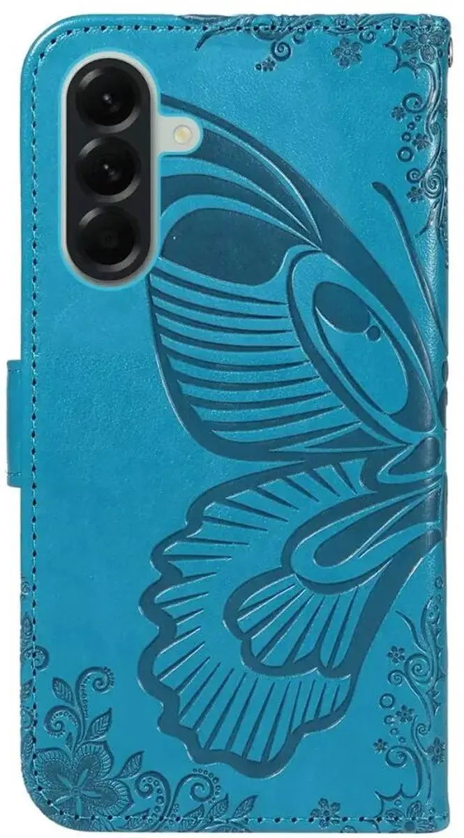 Selected Hoesje Samsung Galaxy A57 Wallet Vlinder Kunstleer - Blauw