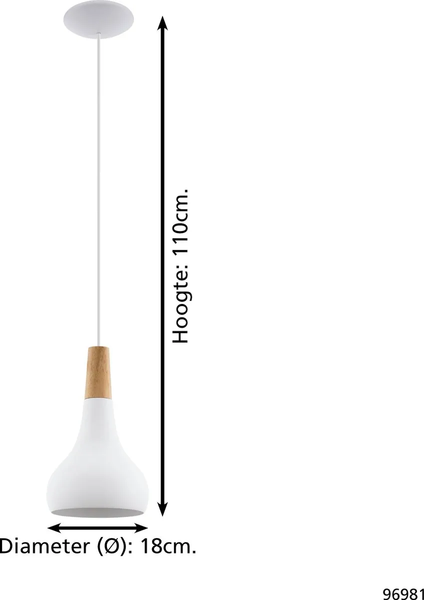 Eglo Sabinar Hanglamp E27 Ø18cm - Wit/Bruin - afbeelding 6 van 6