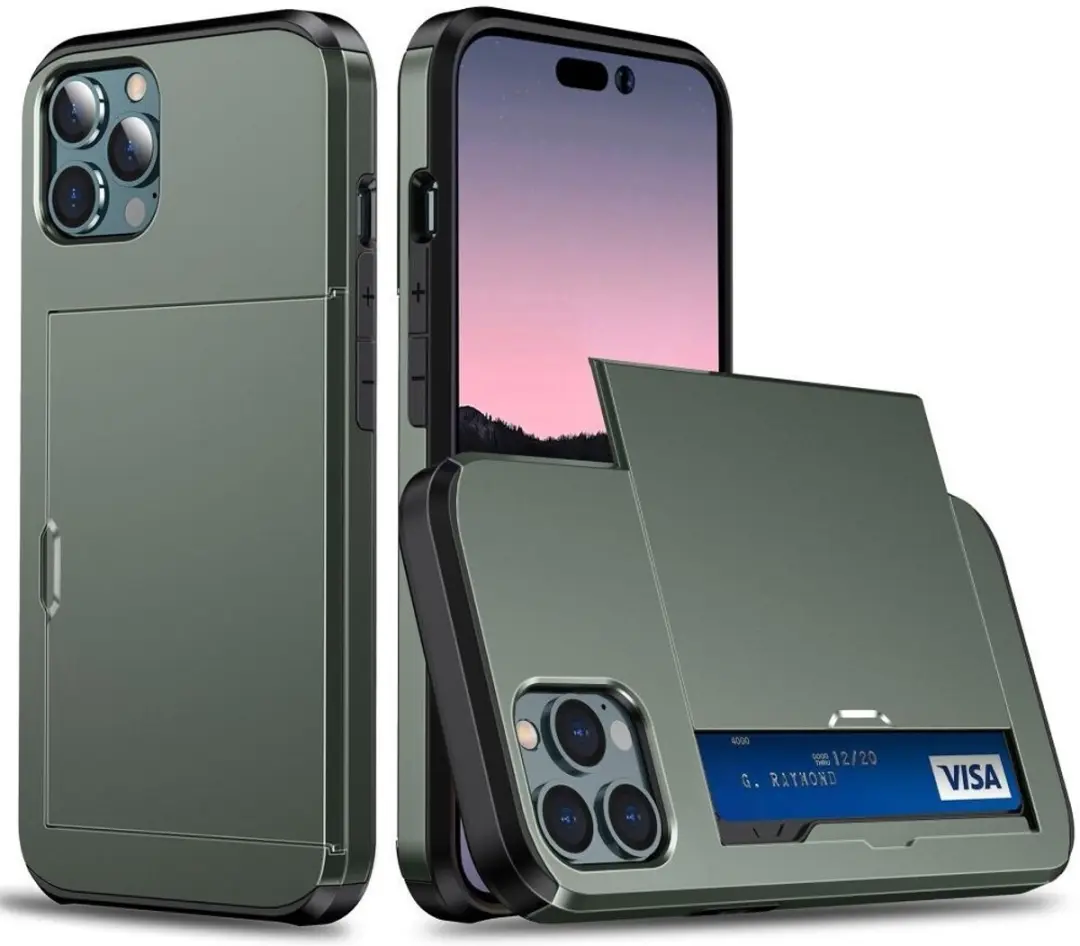 Selected Hoesje iPhone 15 Pro Kaarthouder Groen - 2 Pasjes