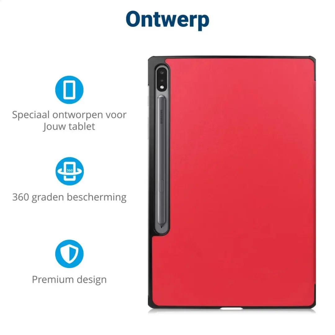 Selected Tablethoes Samsung Galaxy Tab S10/S9 Plus - Rood - Tri-fold