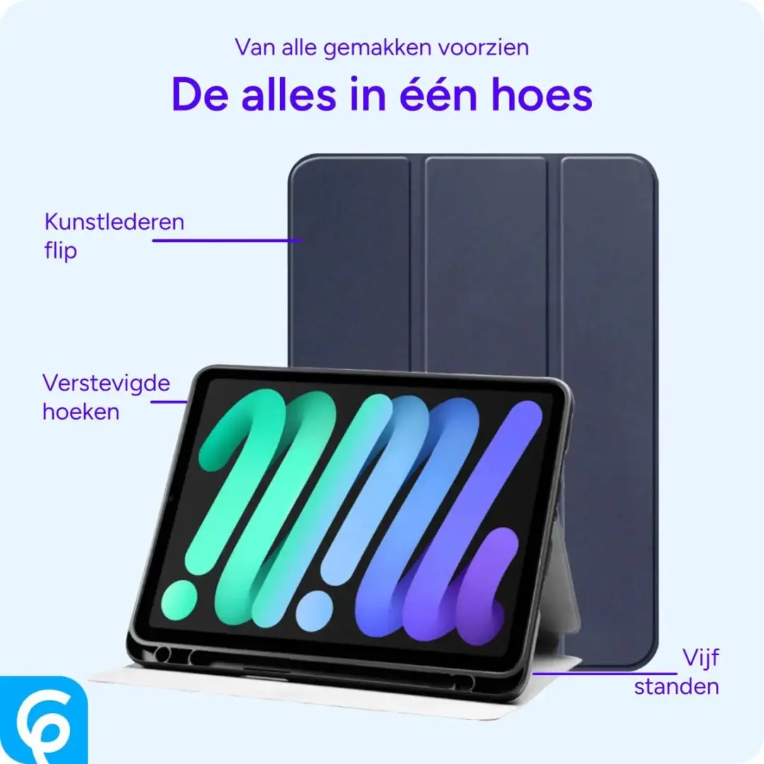 Selected Tablethoes iPad Mini 6/7 Tri-Fold Kunstleer Blauw