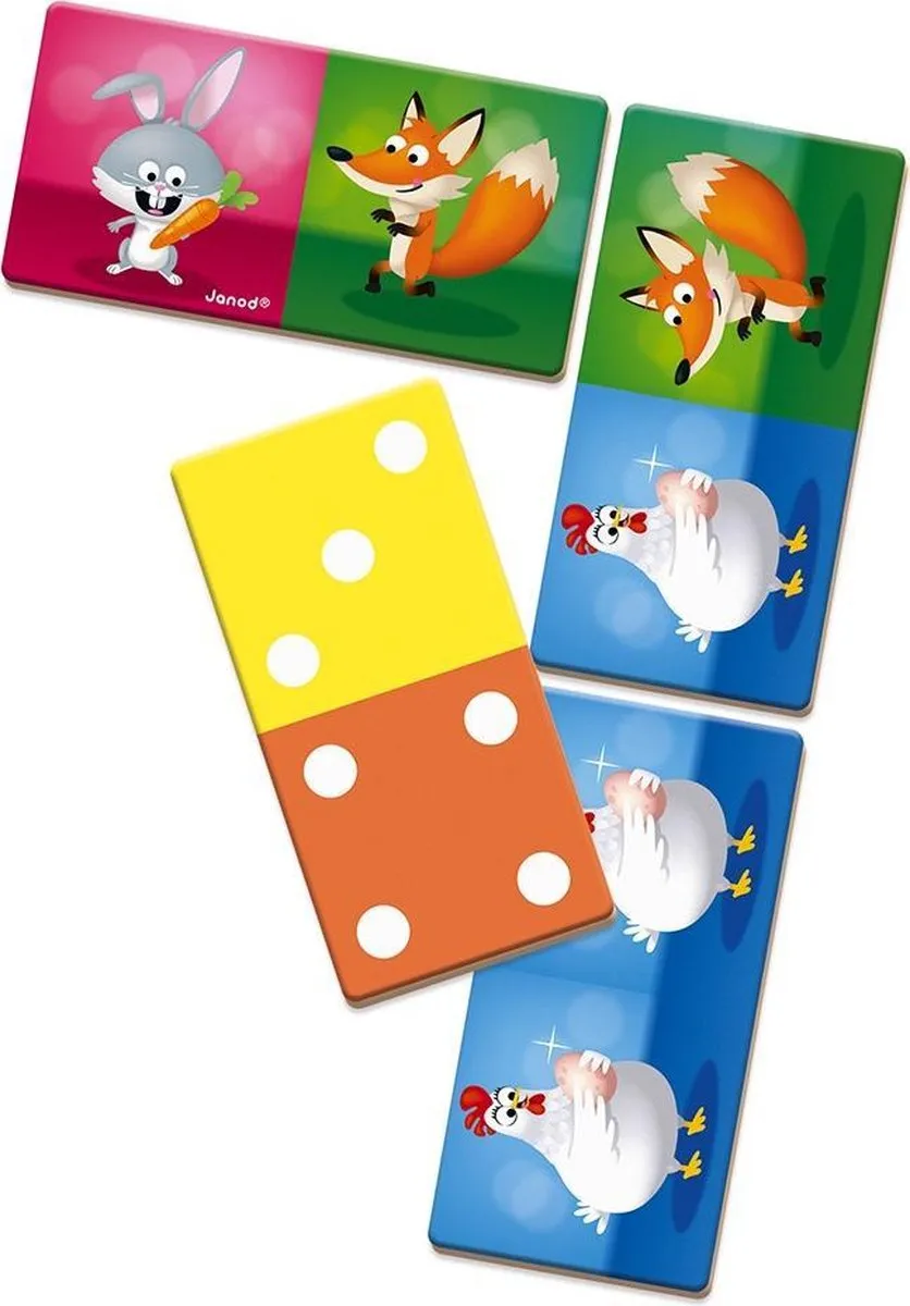 Janod Domino Rigolooo 11.2737 Kartonnen Dominospel - 28 Stuks - Multikleur