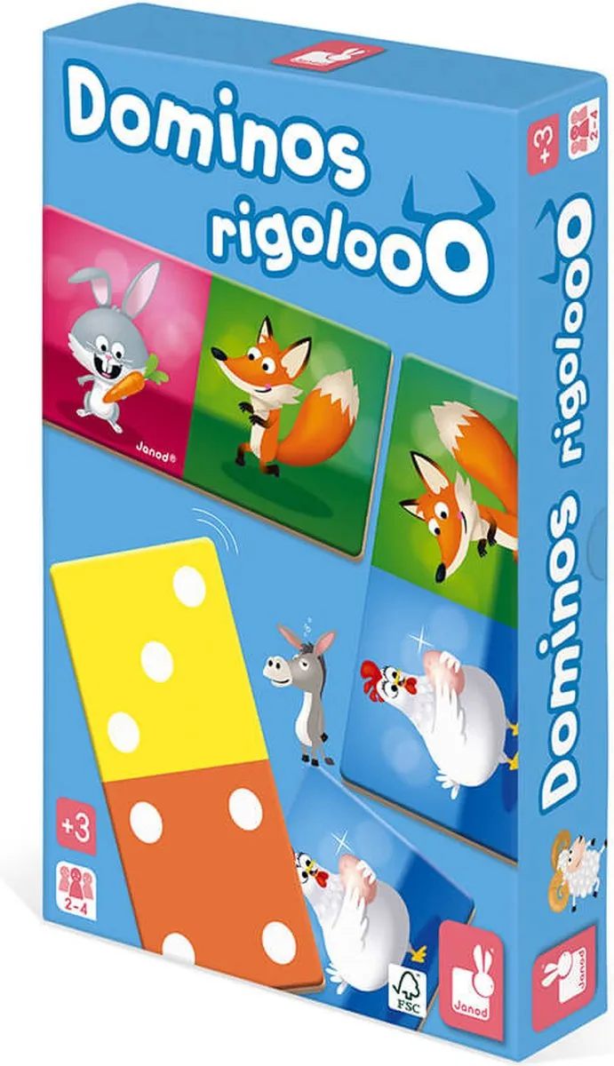 Janod Domino Rigolooo 11.2737 Kartonnen Dominospel - 28 Stuks - Multikleur - afbeelding 6 van 6
