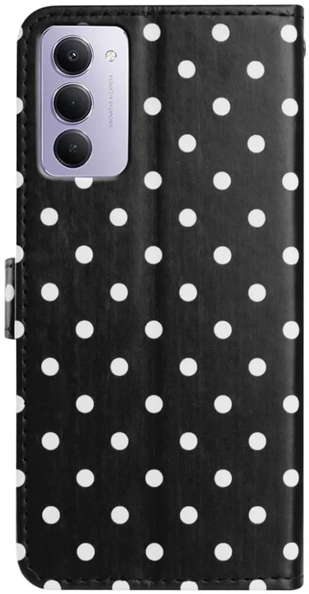 Selected Hoesje Xiaomi Redmi 15 5G Polka Dot Wallet - 3 Pasjes - Zwart