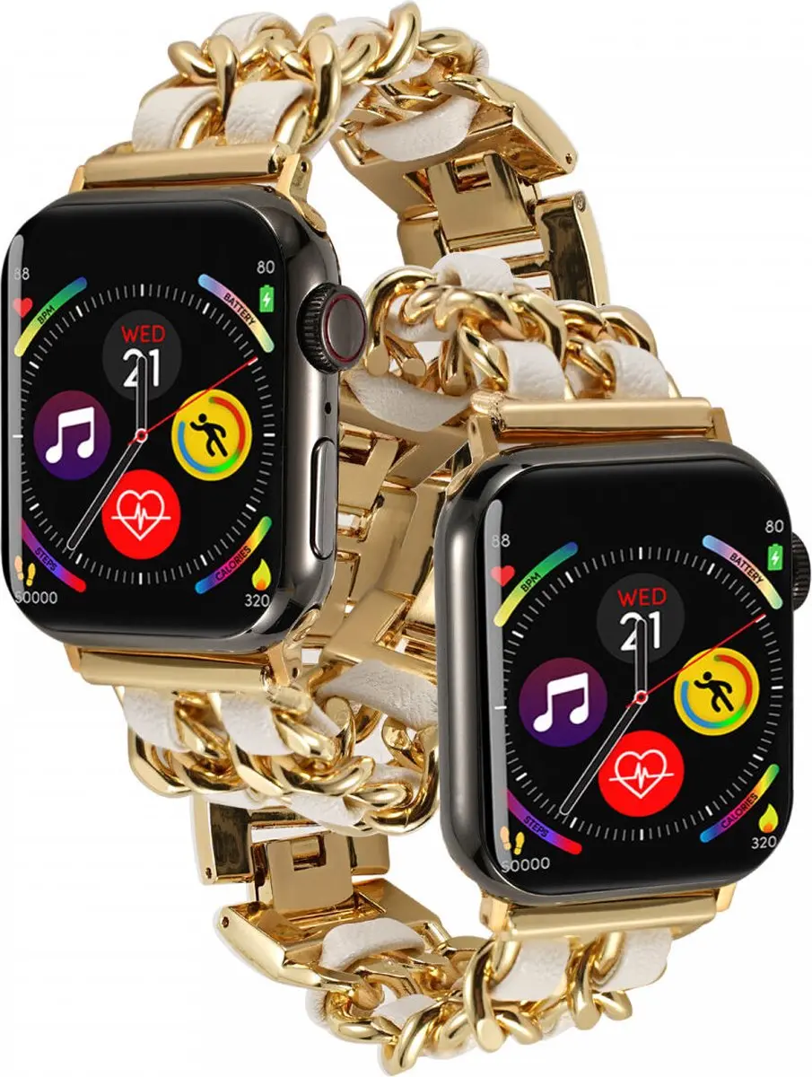 Selected Gevlochten RVS Bandje Apple Watch - 40/41/42mm - Goud/Wit - afbeelding 6 van 6