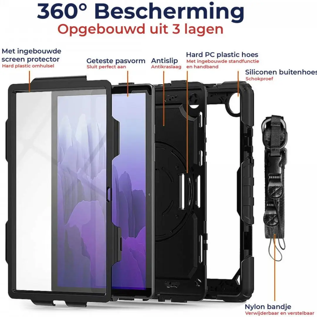 Selected Hoes Samsung Galaxy Tab A7 10.4" - Zwart - Incl. Screenprotector & Riemen