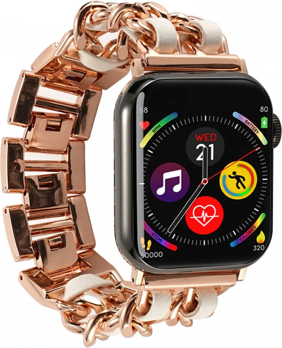 Selected Apple Watch Gevlochten RVS Bandje - 42mm/41mm/40mm/38mm - Roestvrij staal - Rose wit