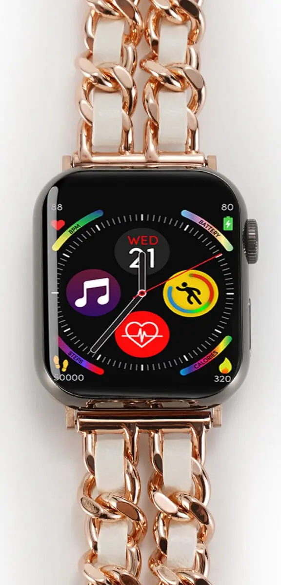 Selected Apple Watch Gevlochten RVS Bandje - 42mm/41mm/40mm/38mm - Roestvrij staal - Rose wit