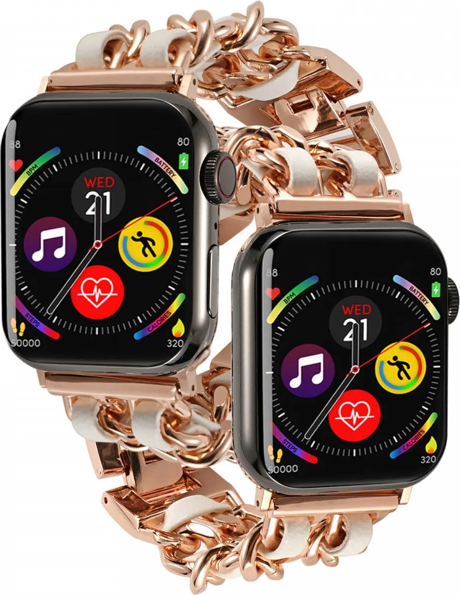 Selected Apple Watch Gevlochten RVS Bandje - 42mm/41mm/40mm/38mm - Roestvrij staal - Rose wit - afbeelding 6 van 6