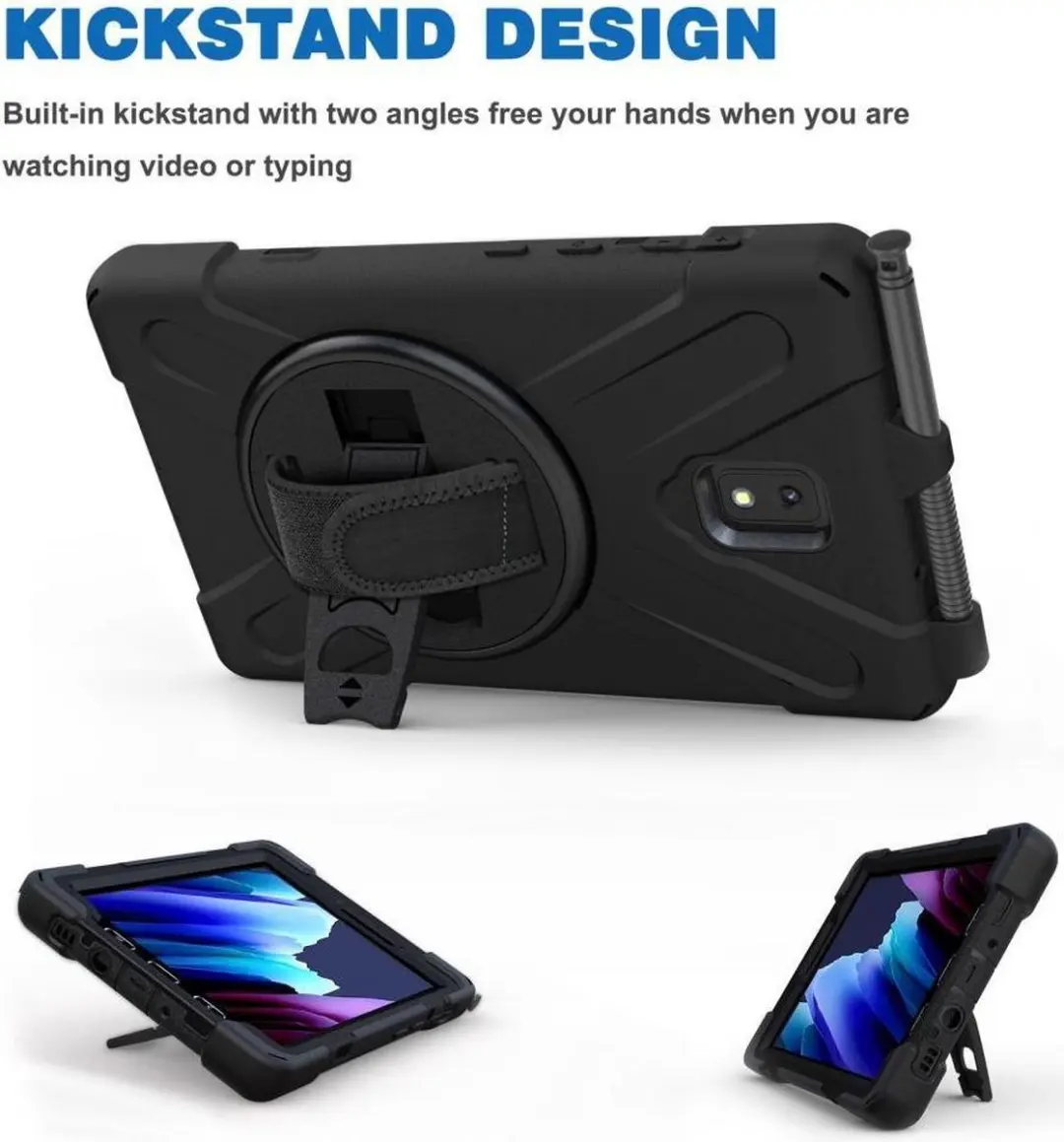 Selected Samsung Tab Active 3 Hoes - Kickstand & Handriem Zwart