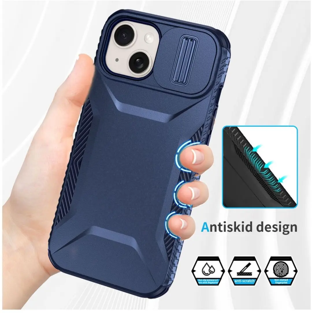 Selected Hoesje iPhone 15 Back Cover Blauw - Camera Slider