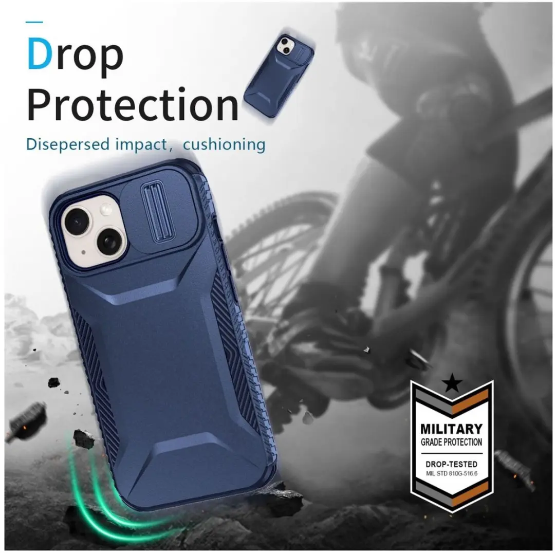 Selected Hoesje iPhone 15 Back Cover Blauw - Camera Slider
