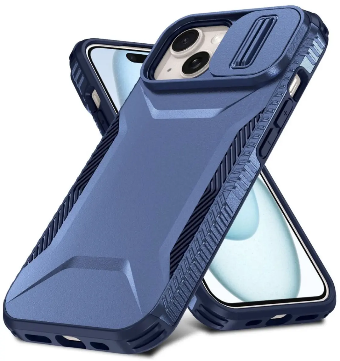 Selected Hoesje iPhone 15 Back Cover Blauw - Camera Slider
