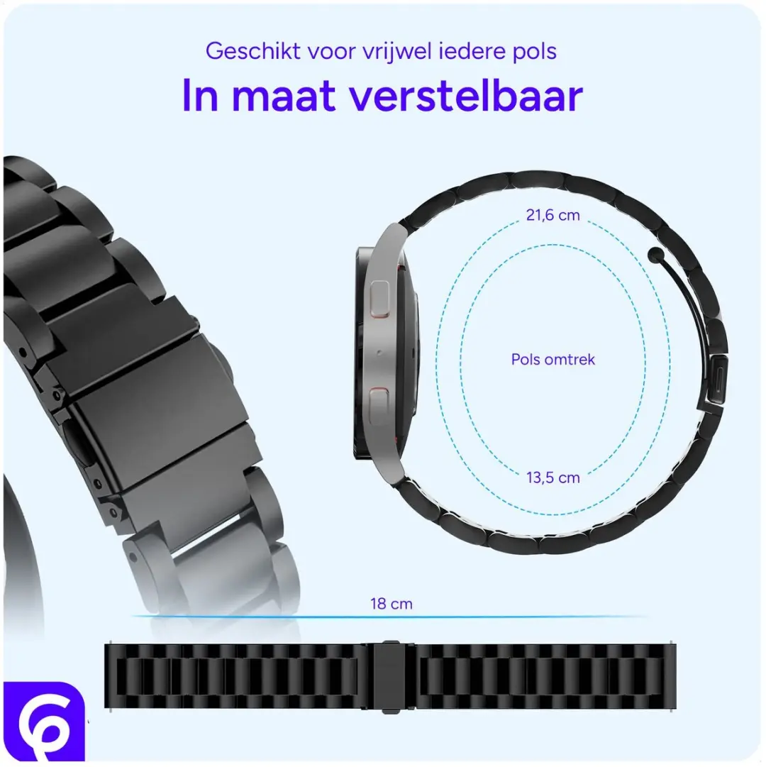 Selected SBG RVS Schakel Bandje Samsung Galaxy Watch 8/9 - Zwart