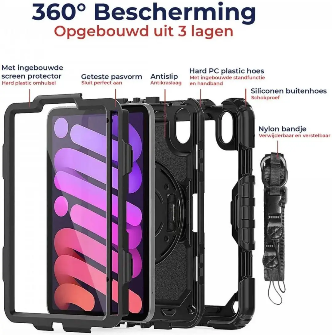 Selected Hoes iPad Mini 7/6 - Roze - 360° Draaibare Handriem