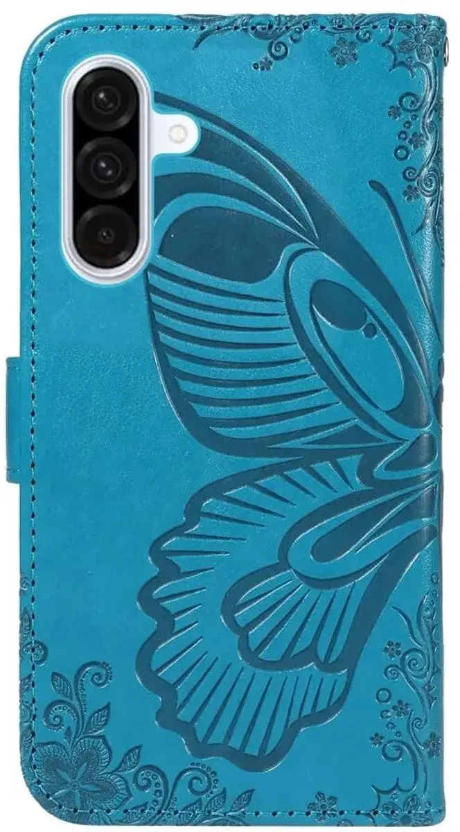 Selected Hoesje Samsung Galaxy A56 Wallet Vlinder Kunstleer - Blauw