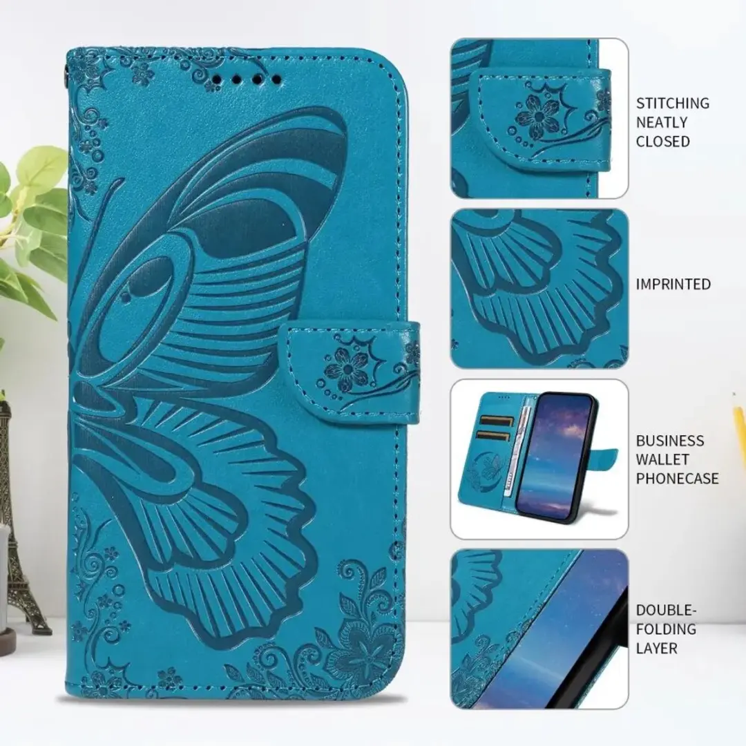 Selected Hoesje Samsung Galaxy A56 Wallet Vlinder Kunstleer - Blauw