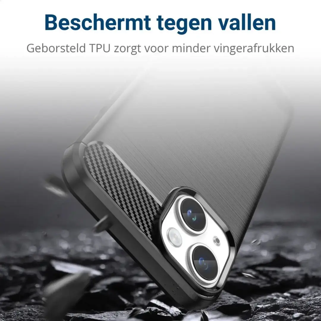Selected Geborsteld TPU Hoesje iPhone 15 - Zwart