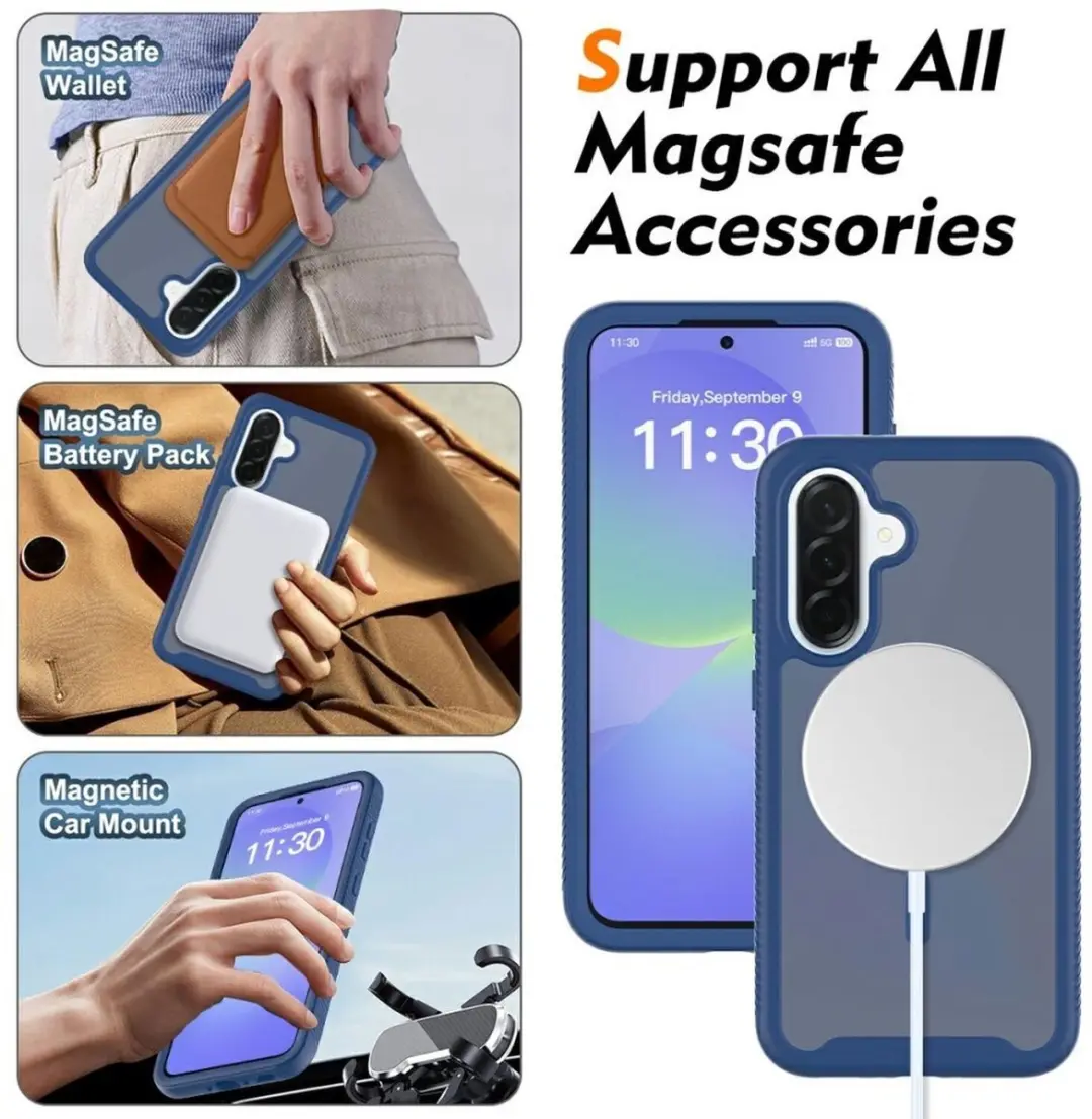Selected Full Protect 360° Cover Hoesje - Samsung Galaxy A37 - MagSafe/Qi2 - Transparant Blauw