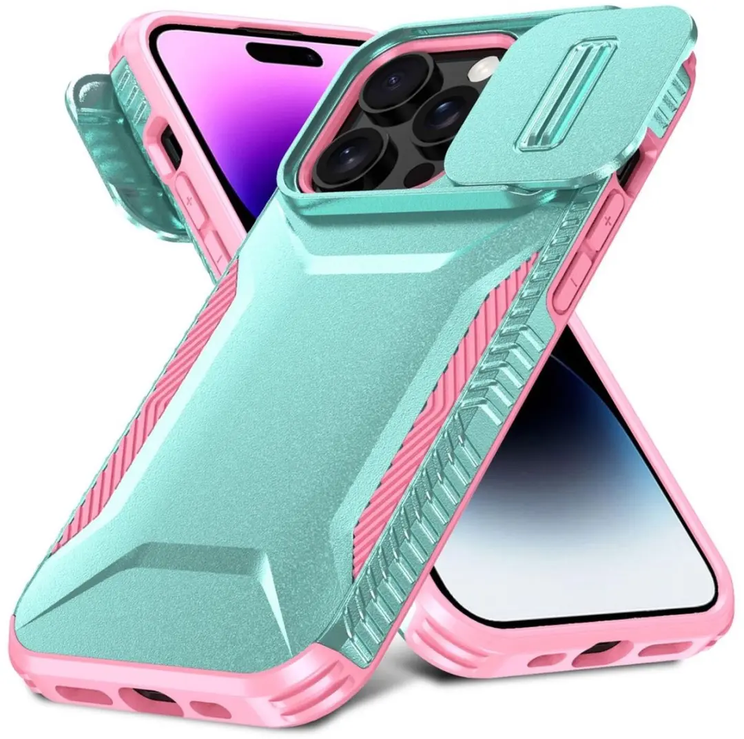 Selected iPhone 14 Pro Max Hoesje Blauw Roze - Camera Slider